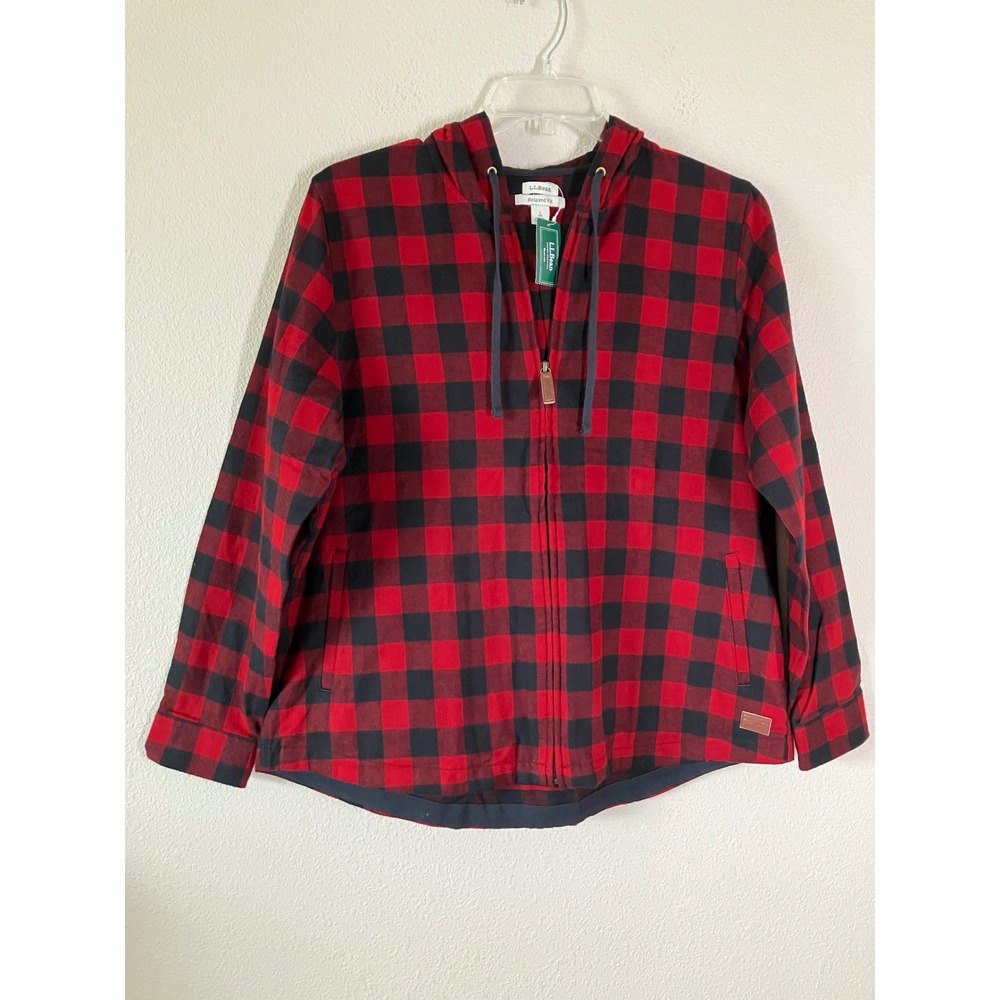 LL BEAN Plaid Flannel Zip Hoodie L NEW Buffalo Check Shacket Christmas Cabincore